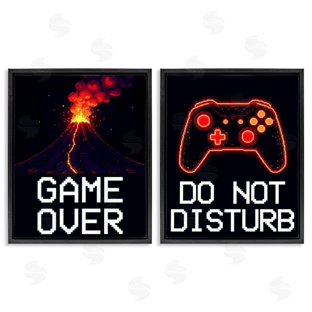 Kim Allen Pixel Game Sentiments Black Floating Frame Canvas Wall Art Print