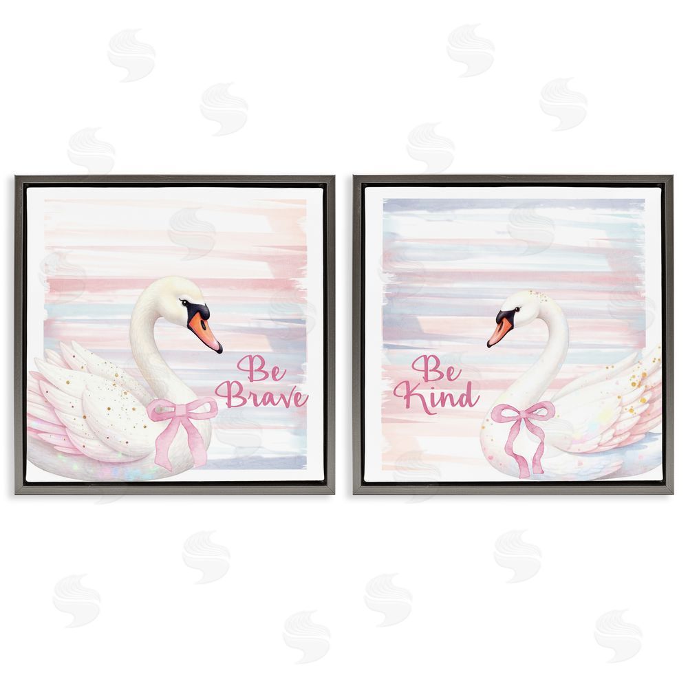 Kim Allen Be Brave & Kind Pastel Swan Gray Floating Frame Canvas Wall Art Print