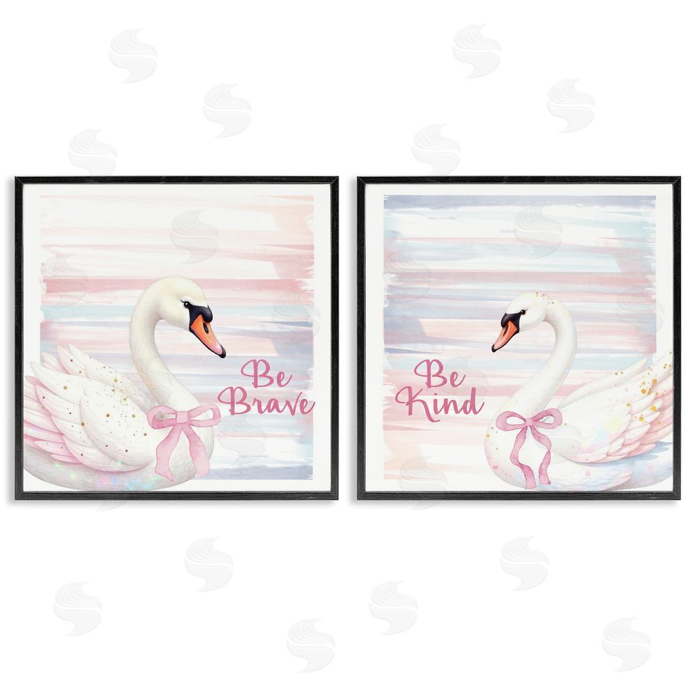 Kim Allen Be Brave & Kind Pastel Swan Black Framed Giclee Print Wall Art