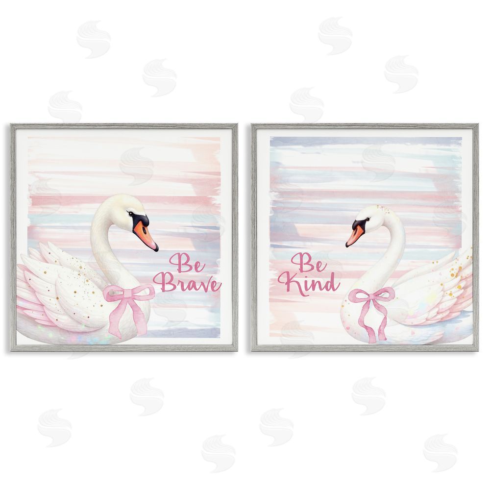 Kim Allen Be Brave & Kind Pastel Swan Gray Framed Giclee Print Wall Art