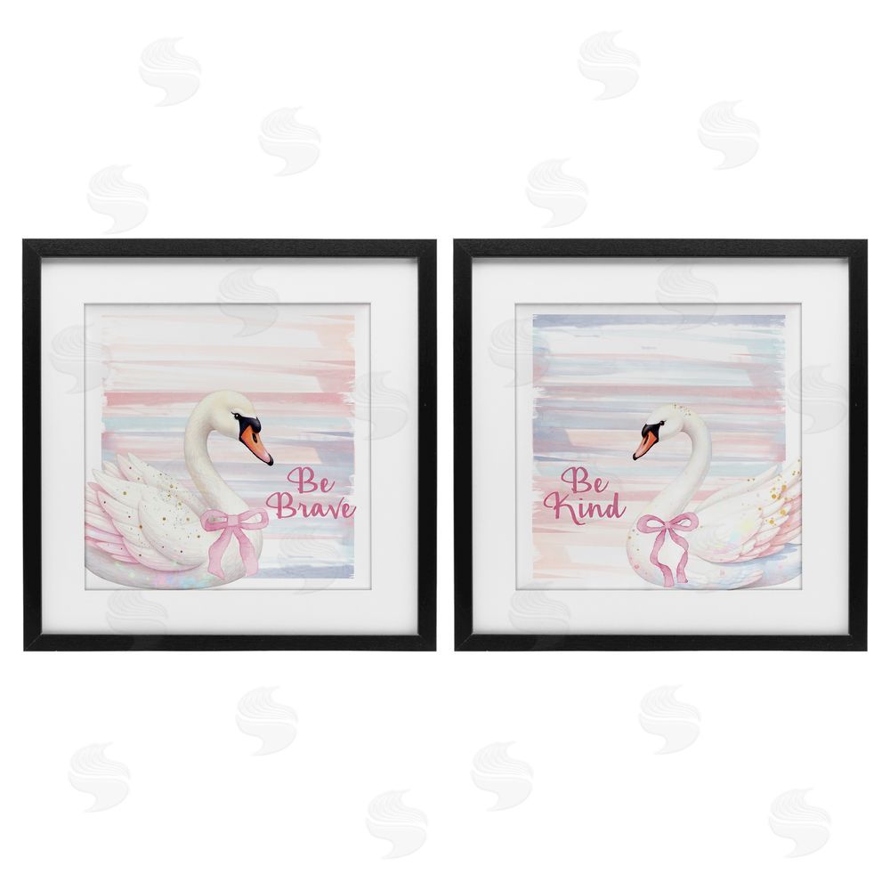 Kim Allen Be Brave & Kind Pastel Swan Black Framed Print Under Glass Wall Art