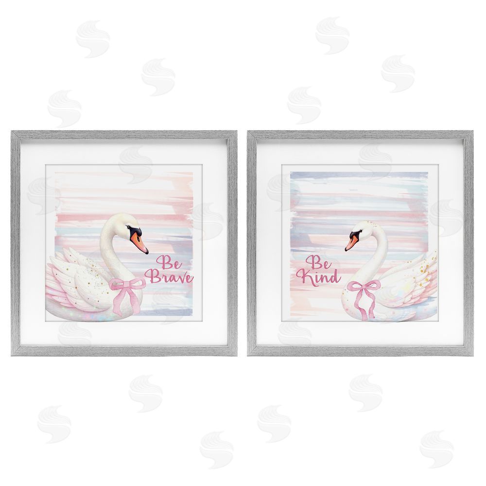 Kim Allen Be Brave & Kind Pastel Swan Gray Framed Print Under Glass Wall Art