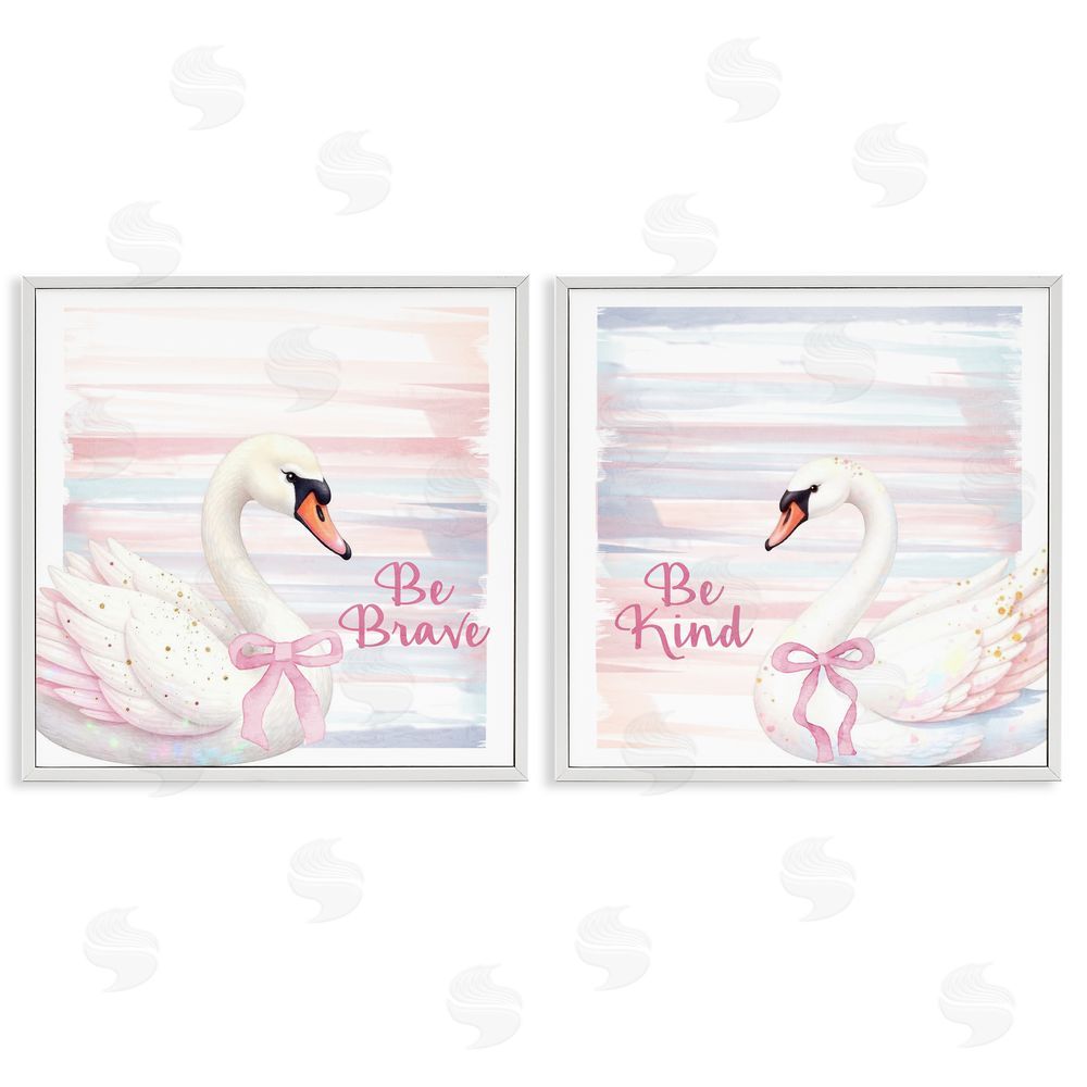 Kim Allen Be Brave & Kind Pastel Swan White Framed Giclee Print Wall Art