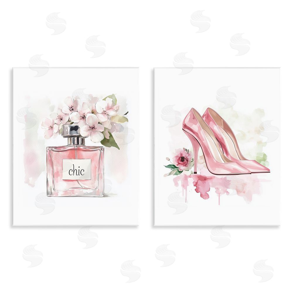 Christine Simpson Art Rosy Pastel Perfume & Heels Wooden Wall Plaque Art Print