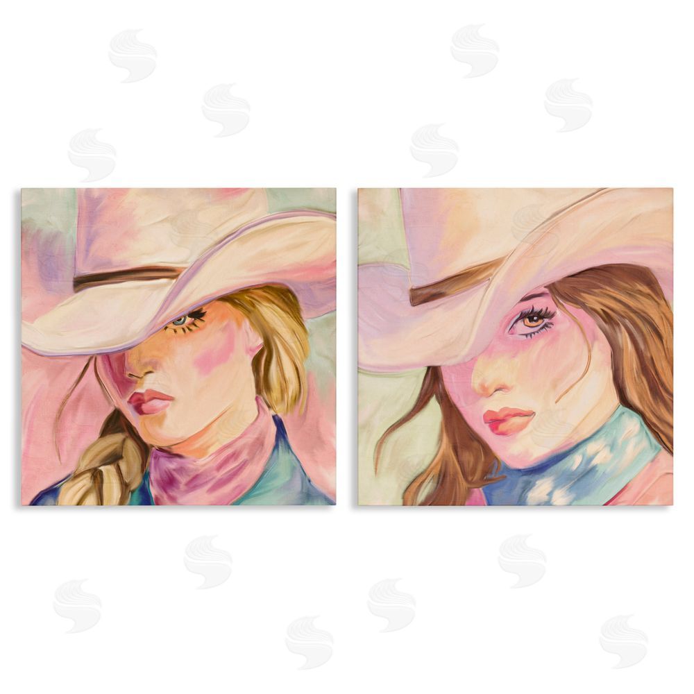 Kim Allen Pastel Cowgirls Gazing Stretched Canvas Wall Art Print