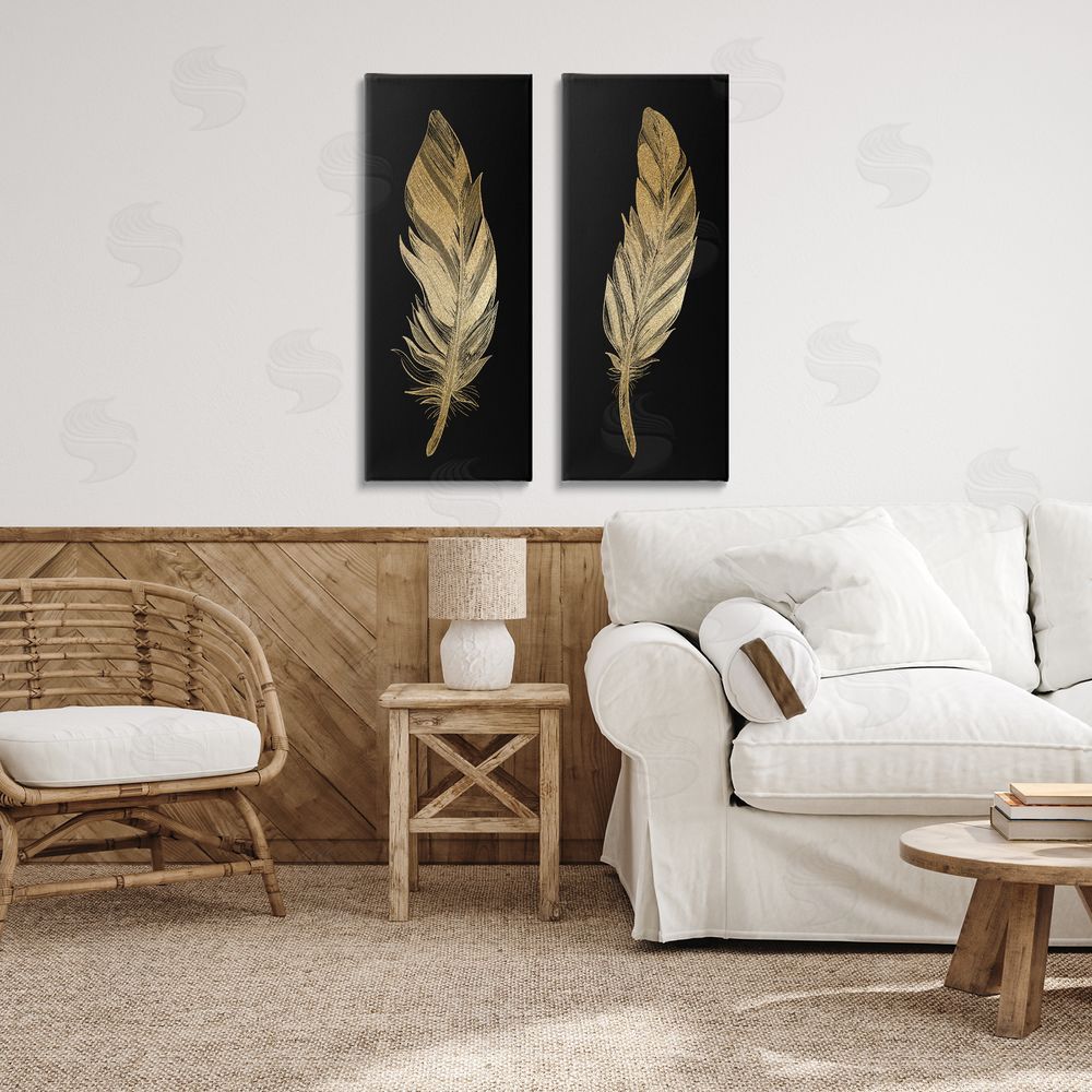 Kim Allen Glam Detailed Feather Stretched Canvas Wall Art Print in Room