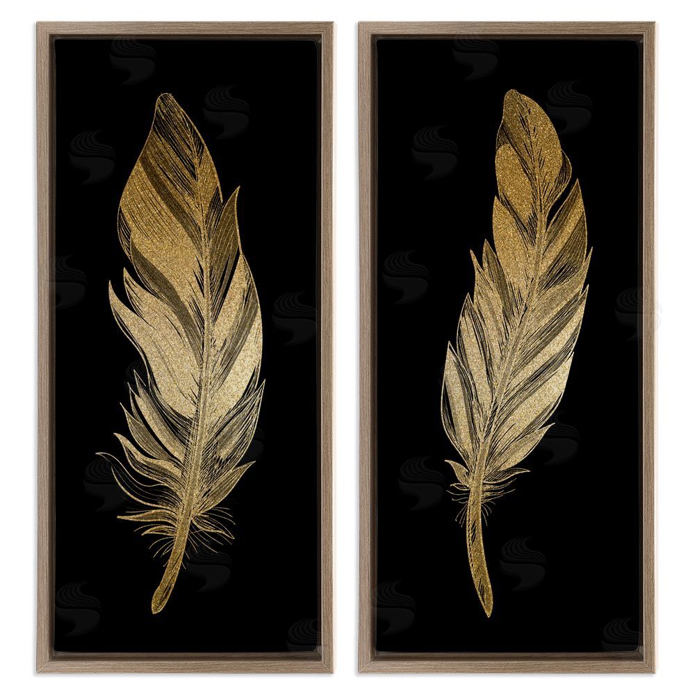 Kim Allen Glam Detailed Feather Brown Floating Frame Canvas Wall Art Print