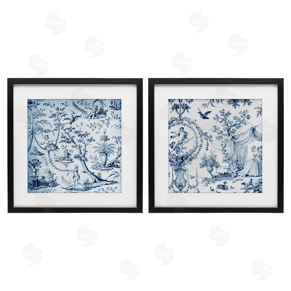 Vintage Hustle Intricate Toile Scenery Black Framed Print Under Glass Wall Art