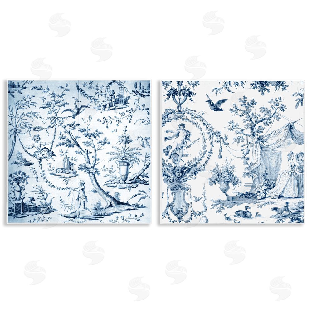 Vintage Hustle Intricate Toile Scenery Wooden Wall Plaque Art Print