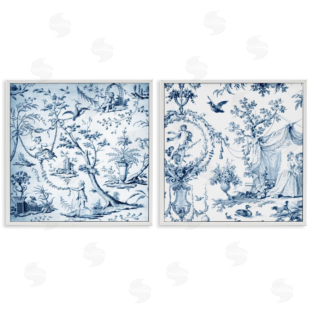 Vintage Hustle Intricate Toile Scenery White Framed Giclee Print Wall Art