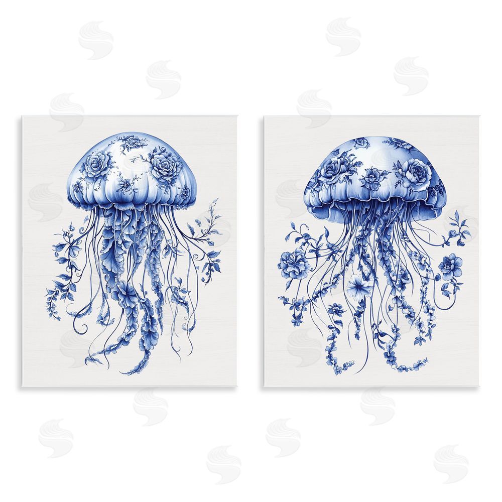 Lettered and Lined Funky Florals Toile Jellyfish Wooden Wall Plaque Art Print