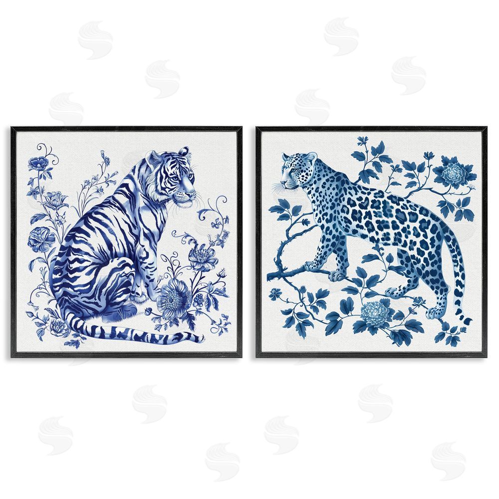 Lettered and Lined Ornate & Detailed Large Cats Black Framed Giclee Print Wall Art