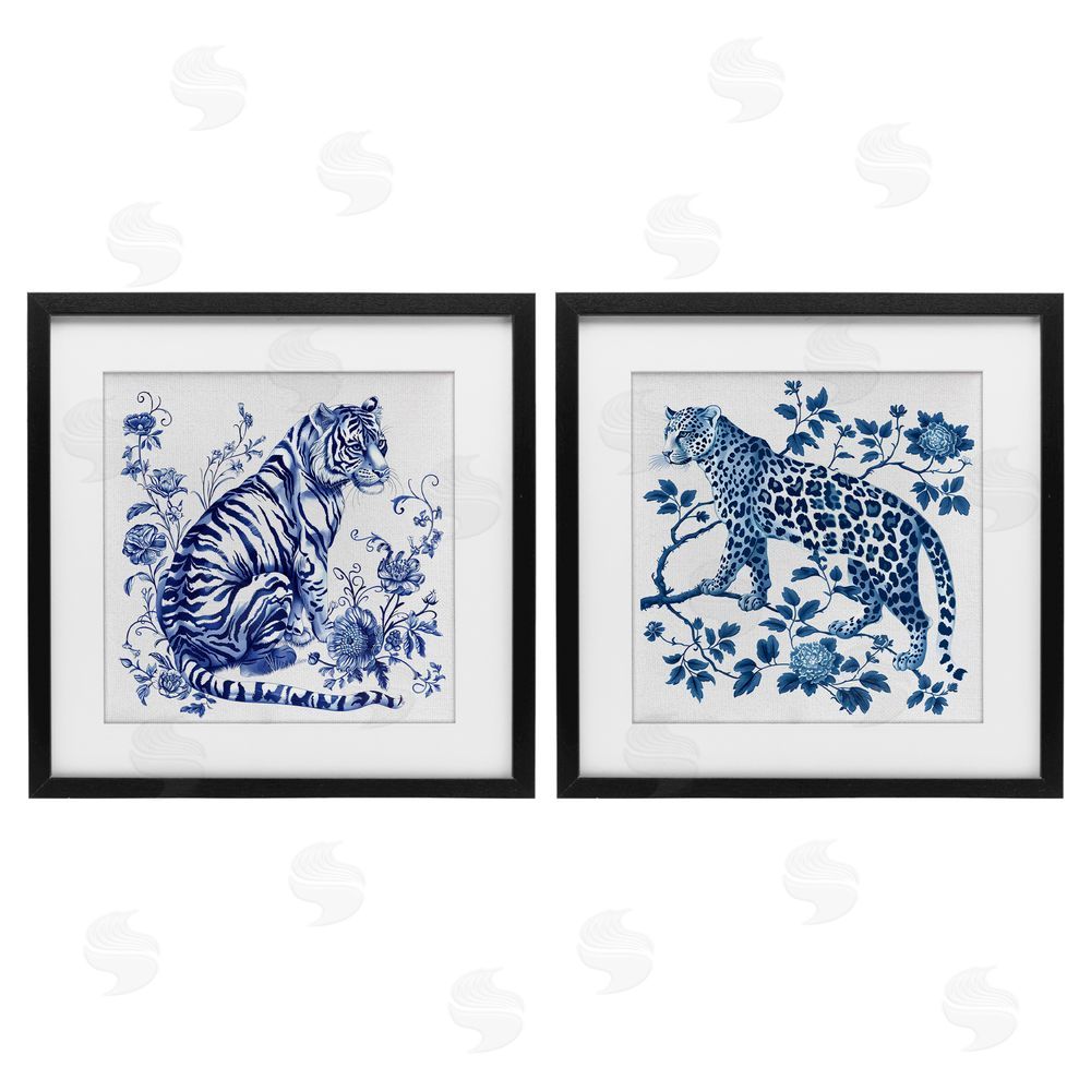 Lettered and Lined Ornate & Detailed Large Cats Black Framed Print Under Glass Wall Art