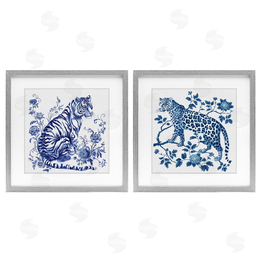 Lettered and Lined Ornate & Detailed Large Cats Gray Framed Print Under Glass Wall Art