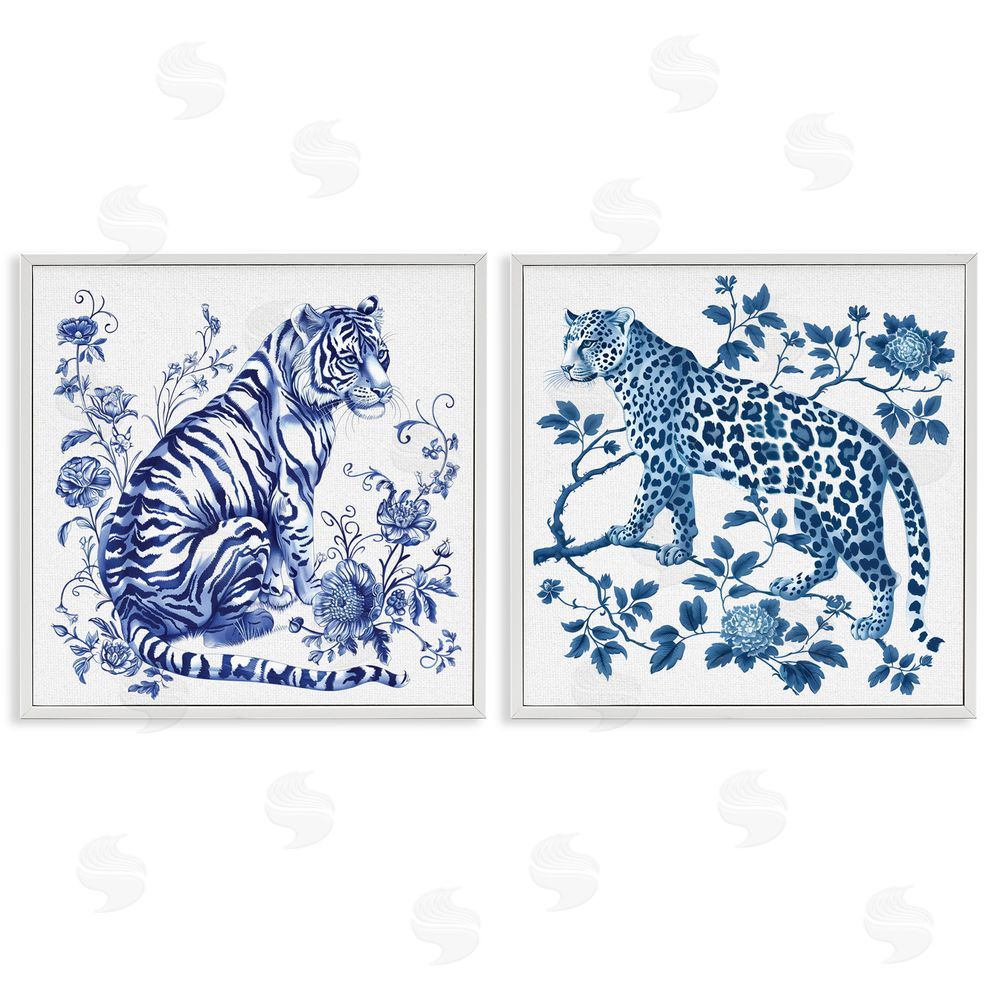 Lettered and Lined Ornate & Detailed Large Cats White Framed Giclee Print Wall Art