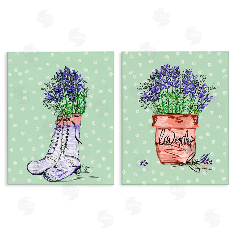 Susan Lugar Lavender Herbs Boots & Pot Canvas Wall Art Set