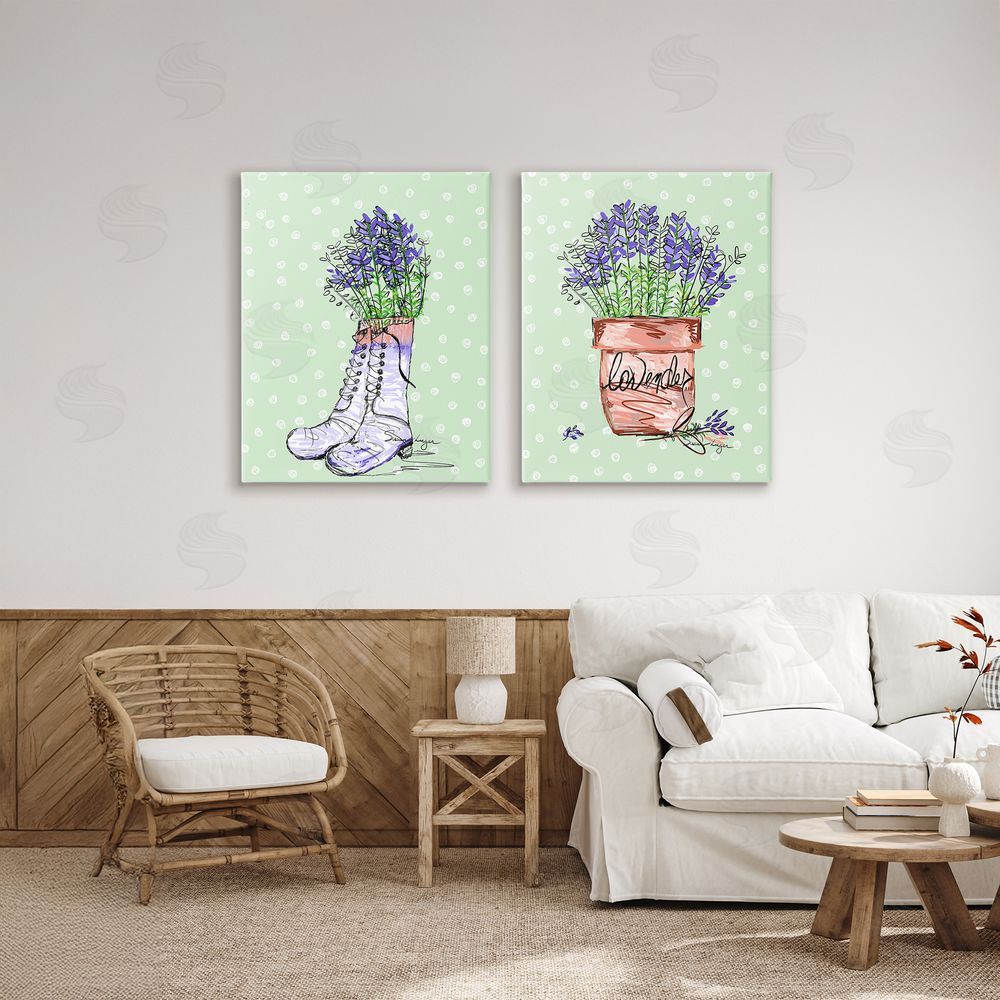 Susan Lugar Lavender Herbs Boots & Pot Printed Wall Art Set in Room