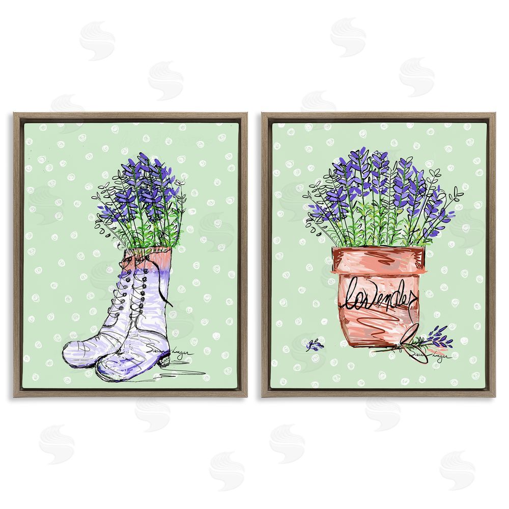 Susan Lugar Lavender Herbs Boots & Pot Brown Floating Frame Canvas Art Set