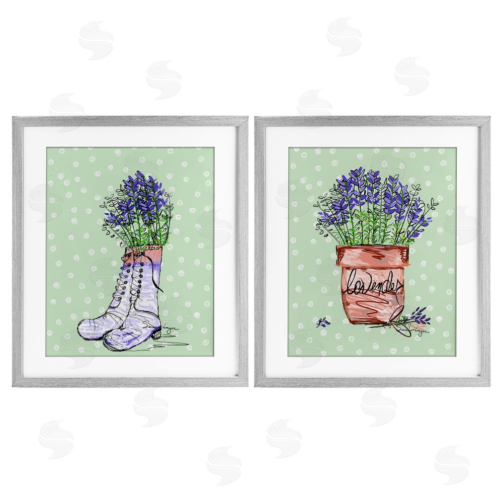 Susan Lugar Lavender Herbs Boots & Pot Gray Framed Print Under Glass Set