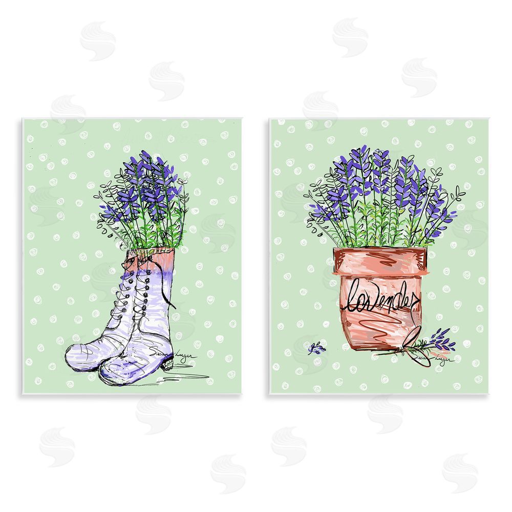 Susan Lugar Lavender Herbs Boots & Pot Wall Plaque Printed Art Set