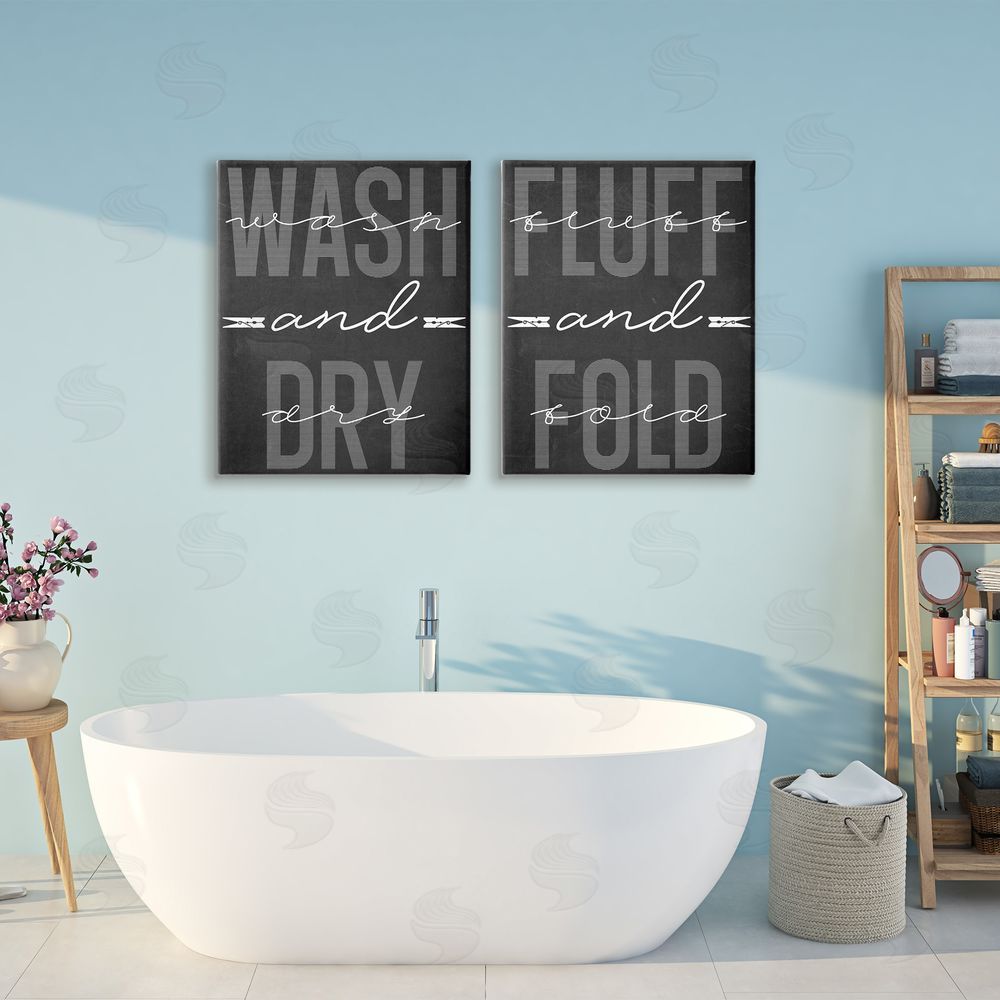 Marcus Prime Laundry Words in Black Stretched Canvas Wall Art Print in Room