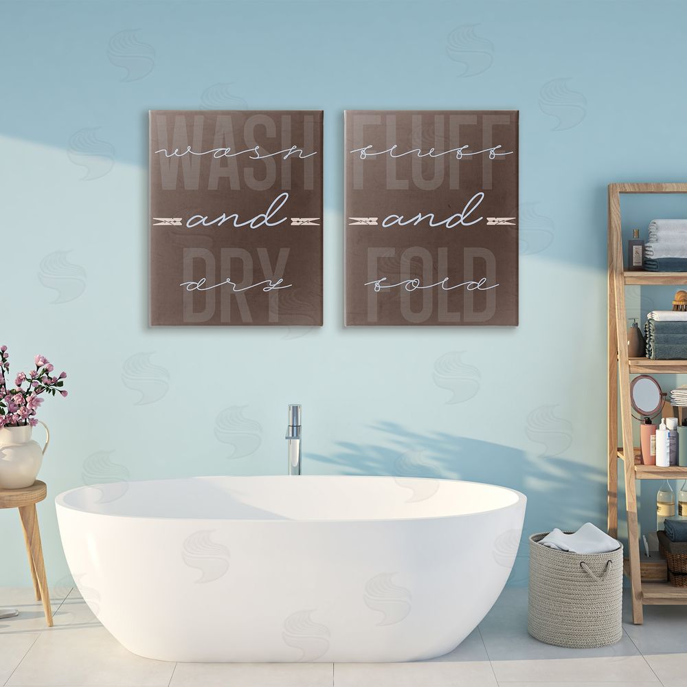 Marcus Prime Laundry Words in Brown Stretched Canvas Wall Art Print in Room