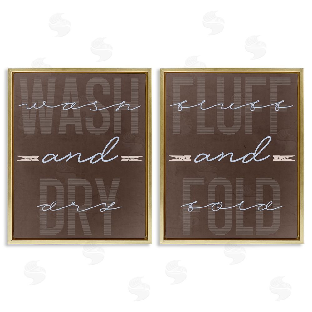 Marcus Prime Laundry Words in Brown Gold Floating Frame Canvas Wall Art Print
