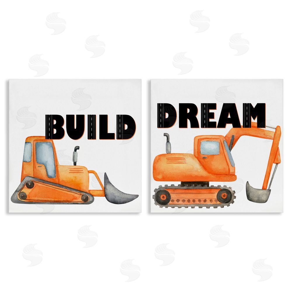 Kim Allen Build & Dream Construction Vehicles Stretched Canvas Wall Art Print