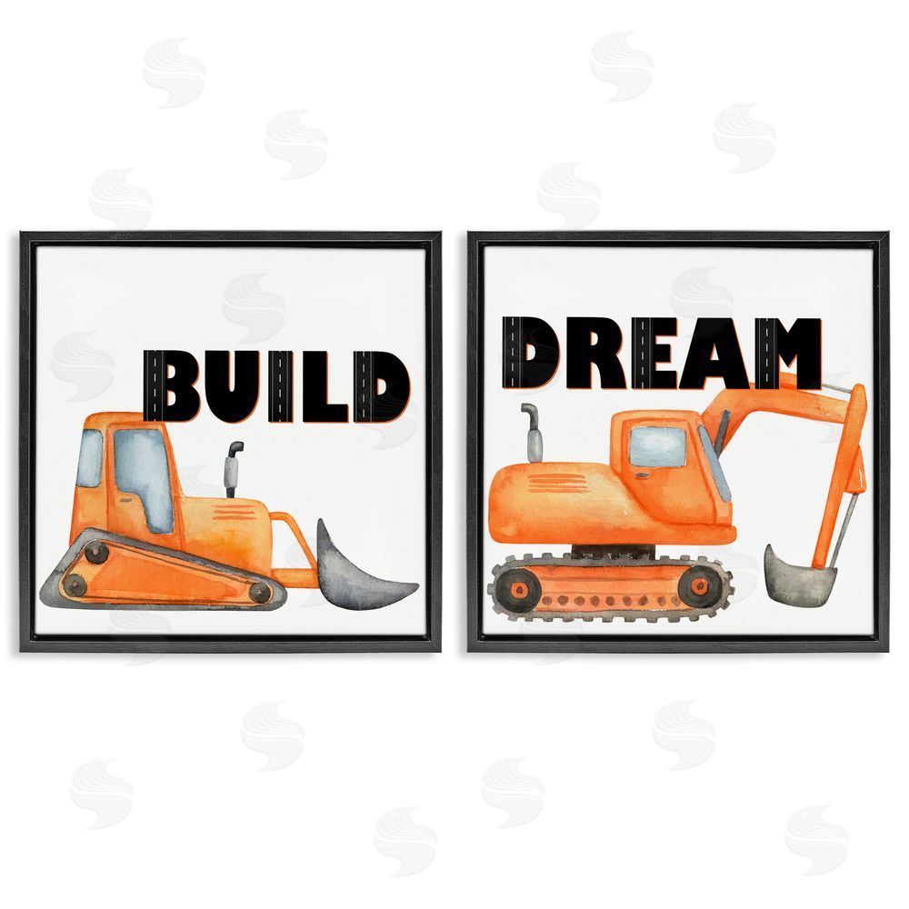 Kim Allen Build & Dream Construction Vehicles Black Floating Frame Canvas Wall Art Print