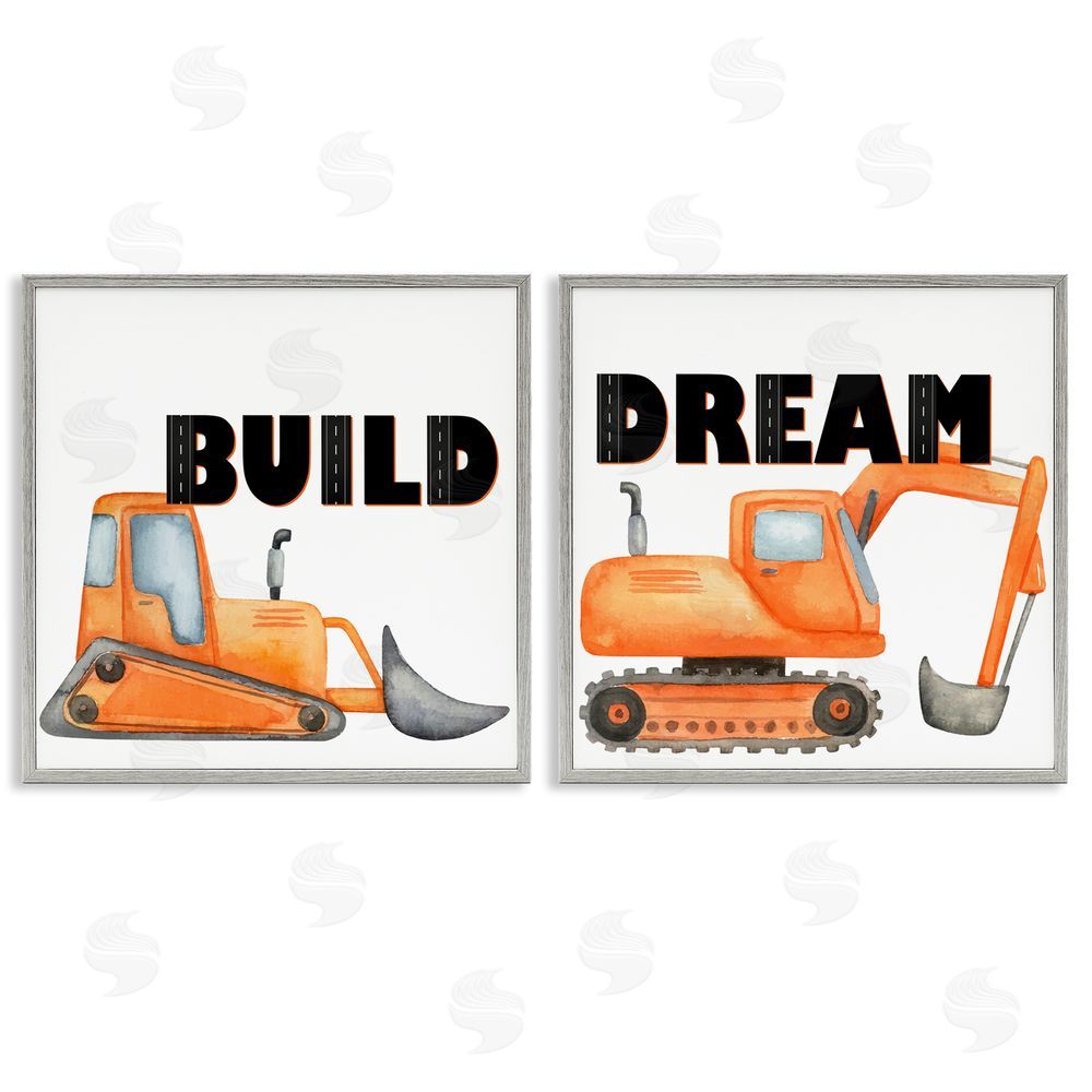 Kim Allen Build & Dream Construction Vehicles Gray Framed Giclee Print Wall Art
