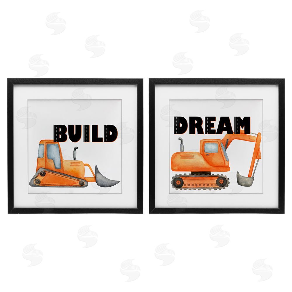 Kim Allen Build & Dream Construction Vehicles Black Framed Print Under Glass Wall Art