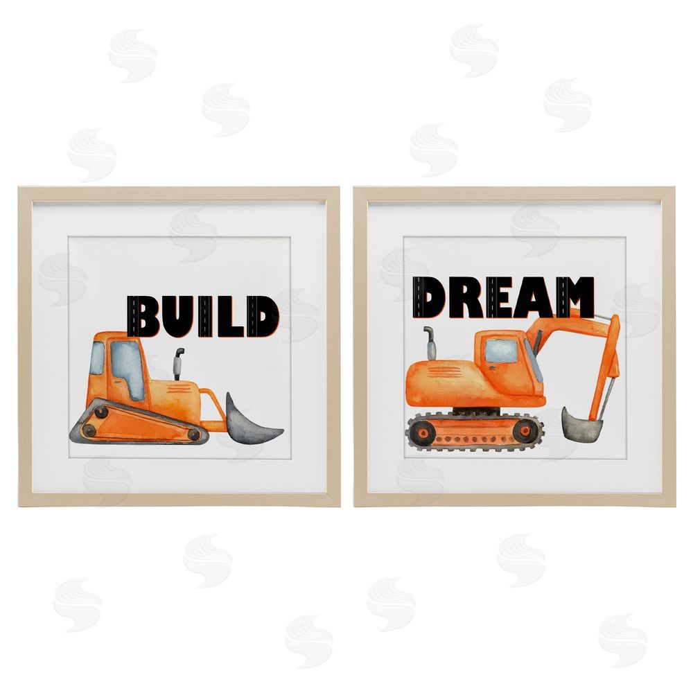 Kim Allen Build & Dream Construction Vehicles Brown Framed Print Under Glass Wall Art