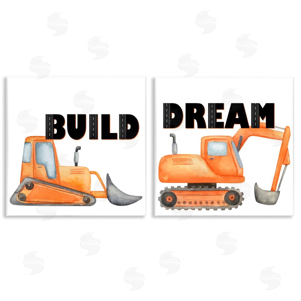 Kim Allen Build & Dream Construction Vehicles Wooden Wall Plaque Art Print