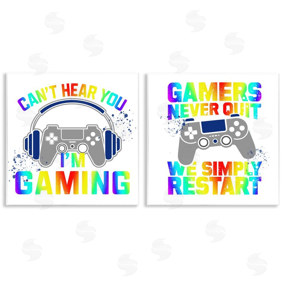 Kim Allen Rainbow Retro Gaming Phrases Wooden Wall Plaque Art Print