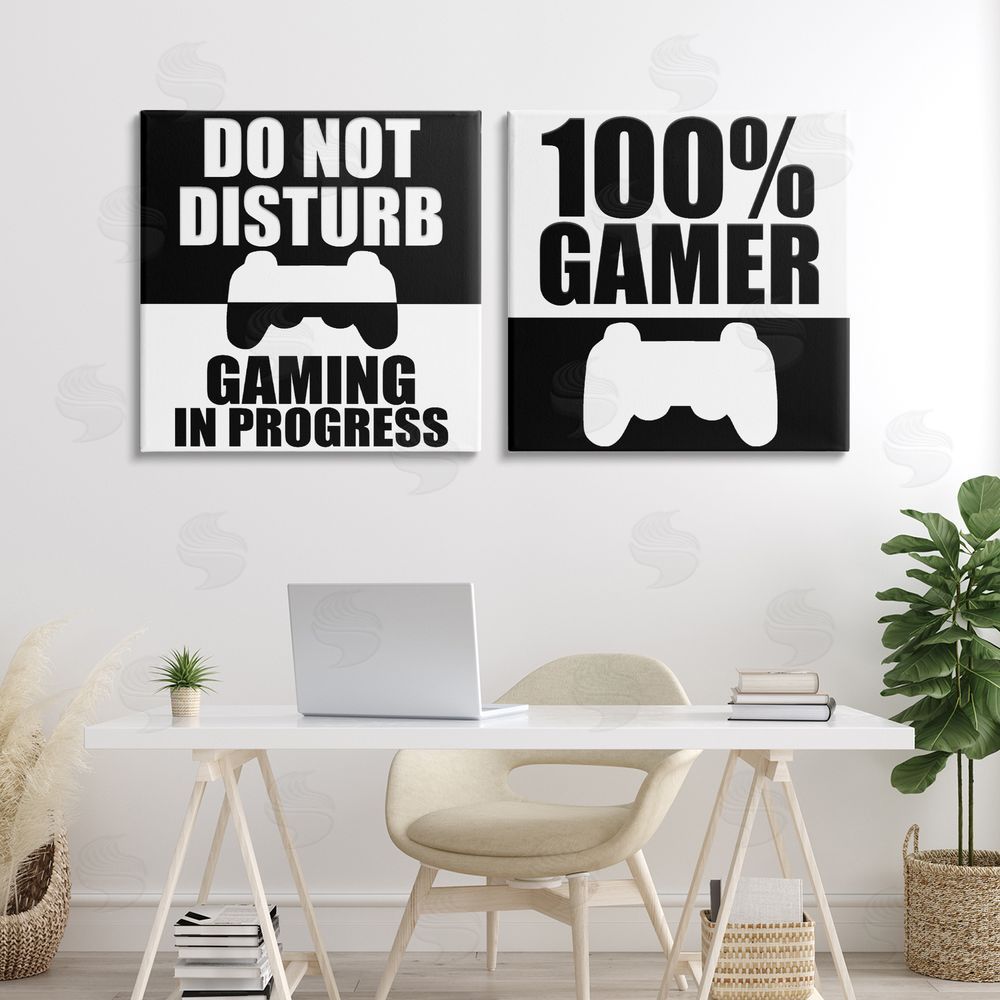 Kim Allen Competitive Gamer Black & White Stretched Canvas Wall Art Print in Room