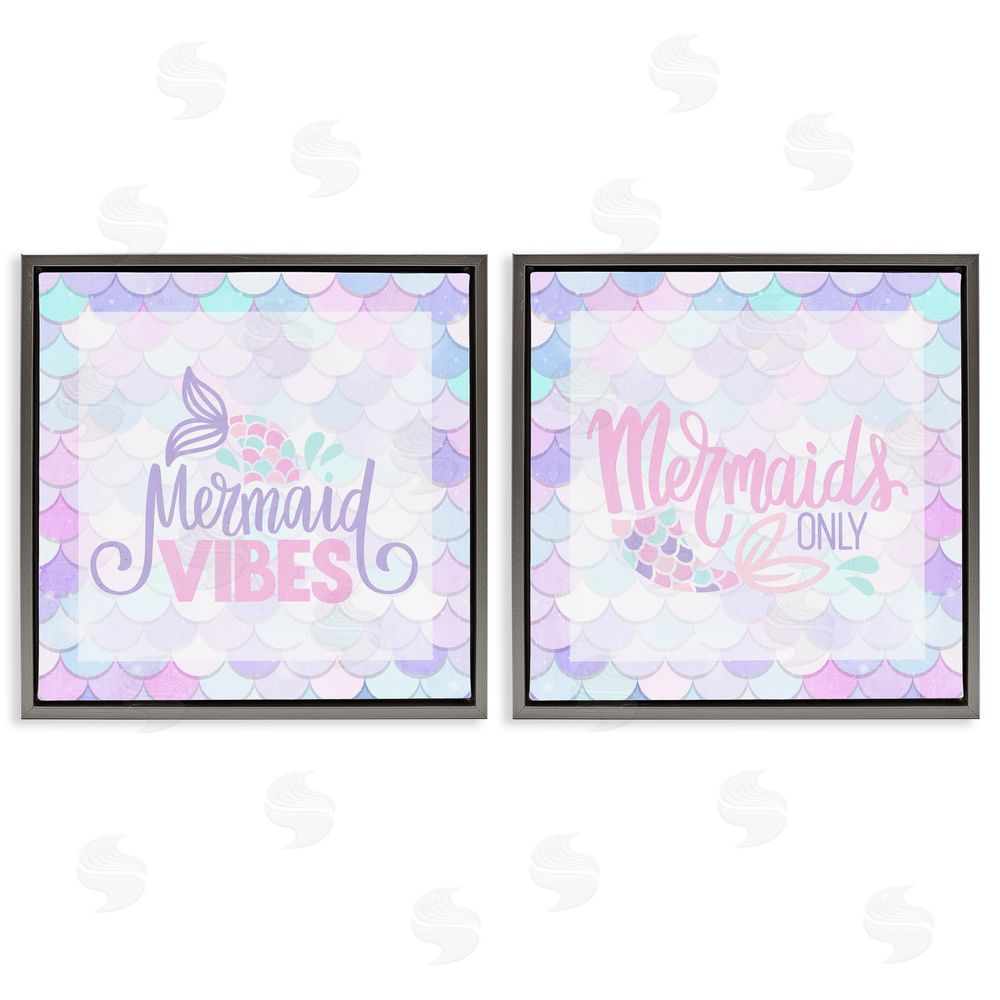 Kim Allen Dreamy Mermaid Phrases with Scales Gray Floating Frame Canvas Wall Art Print