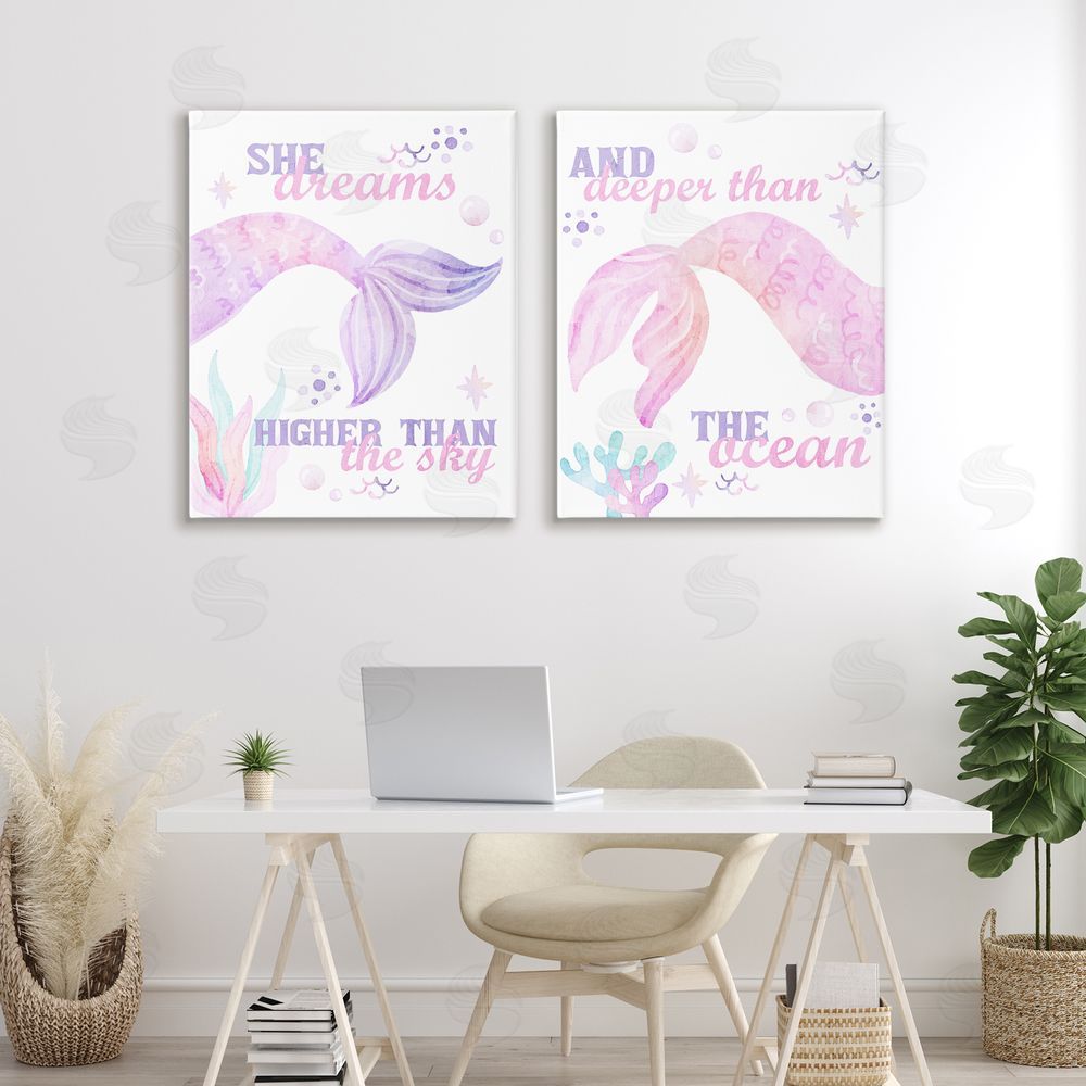 Kim Allen Mermaid Dreams Ocean & Sky Stretched Canvas Wall Art Print in Room