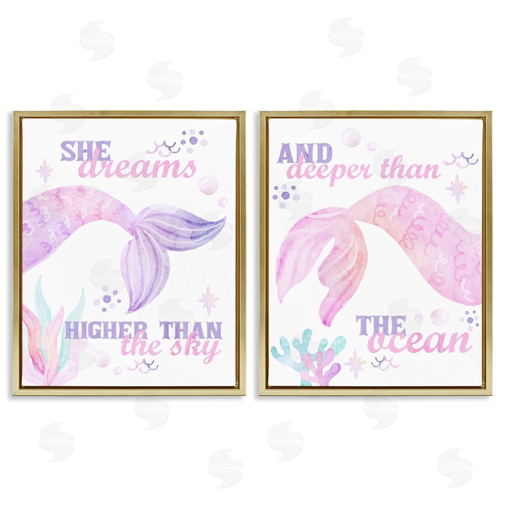 Kim Allen Mermaid Dreams Ocean & Sky Gold Floating Frame Canvas Wall Art Print