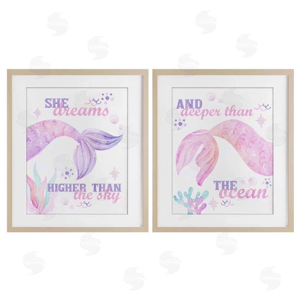 Kim Allen Mermaid Dreams Ocean & Sky Brown Framed Print Under Glass Wall Art