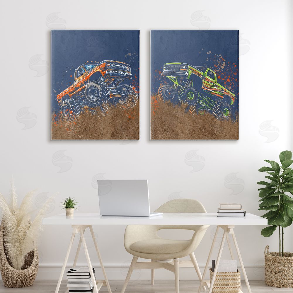 Kim Allen Monster Truck Jam Stretched Canvas Wall Art Print in Room