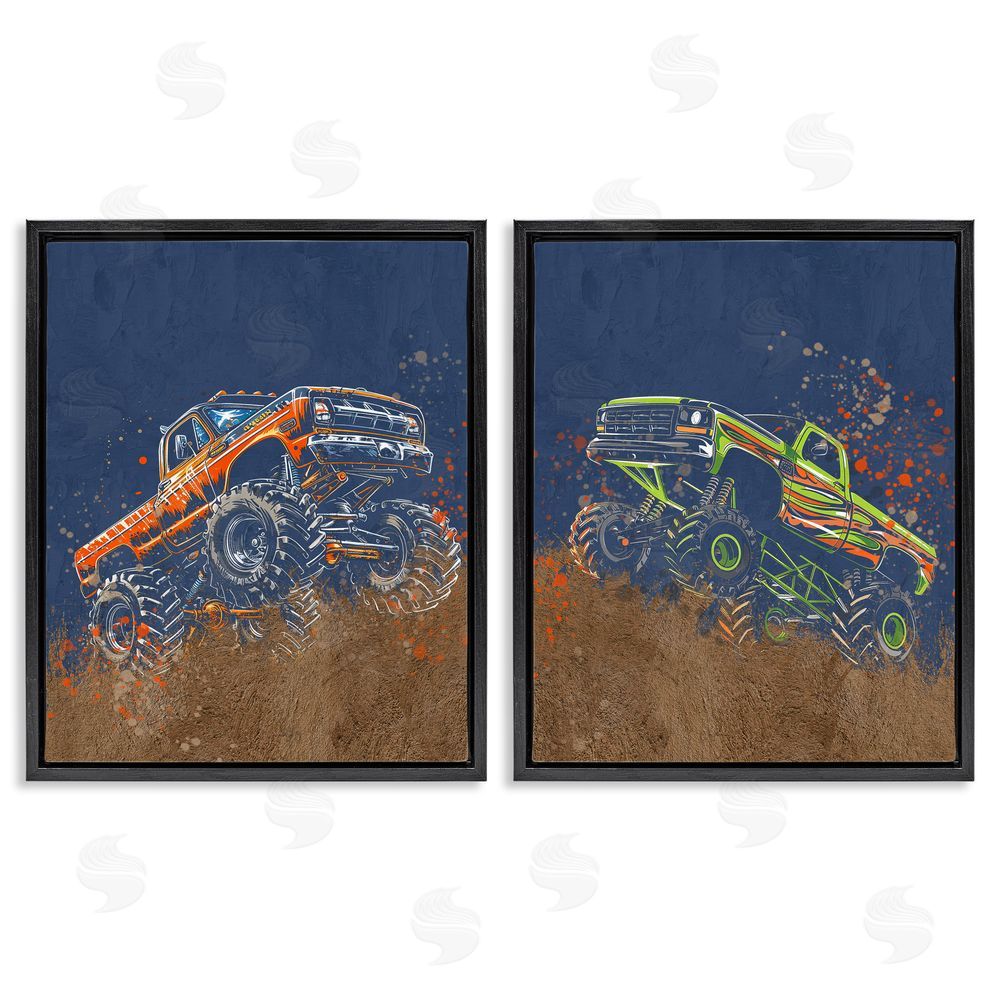 Kim Allen Monster Truck Jam Black Floating Frame Canvas Wall Art Print