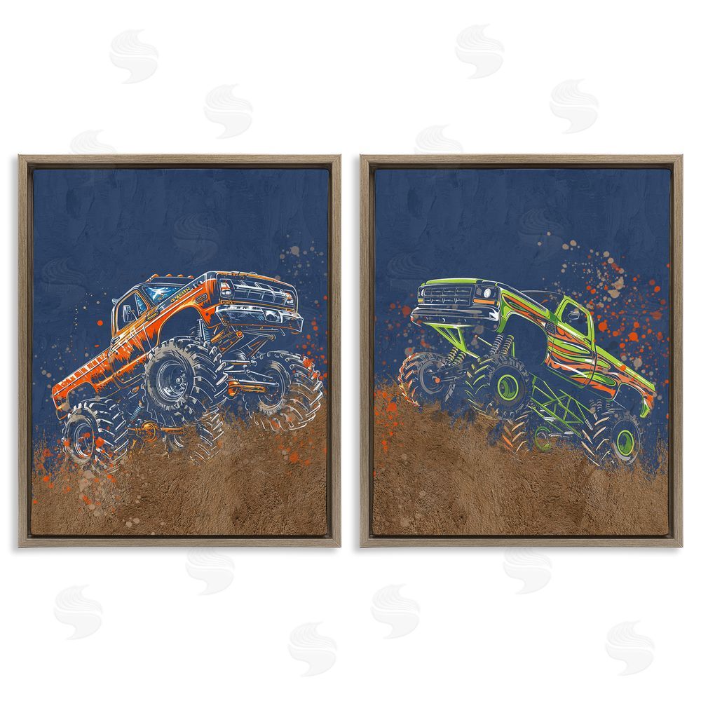 Kim Allen Monster Truck Jam Brown Floating Frame Canvas Wall Art Print
