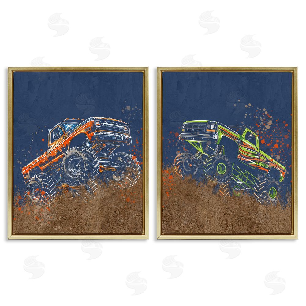 Kim Allen Monster Truck Jam Gold Floating Frame Canvas Wall Art Print