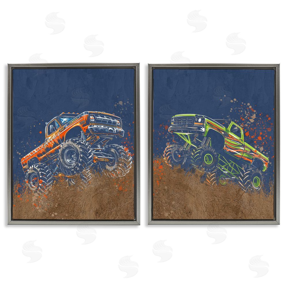 Kim Allen Monster Truck Jam Gray Floating Frame Canvas Wall Art Print