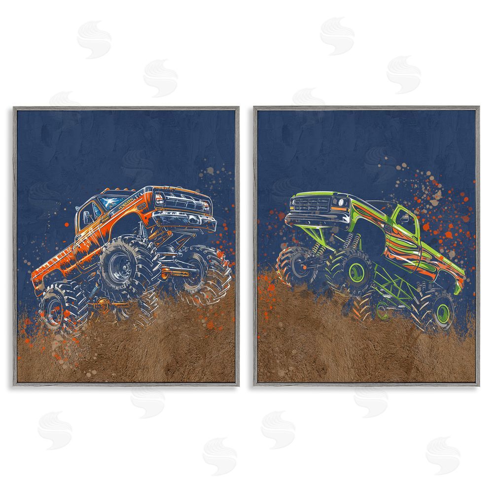 Kim Allen Monster Truck Jam Gray Framed Giclee Print Wall Art