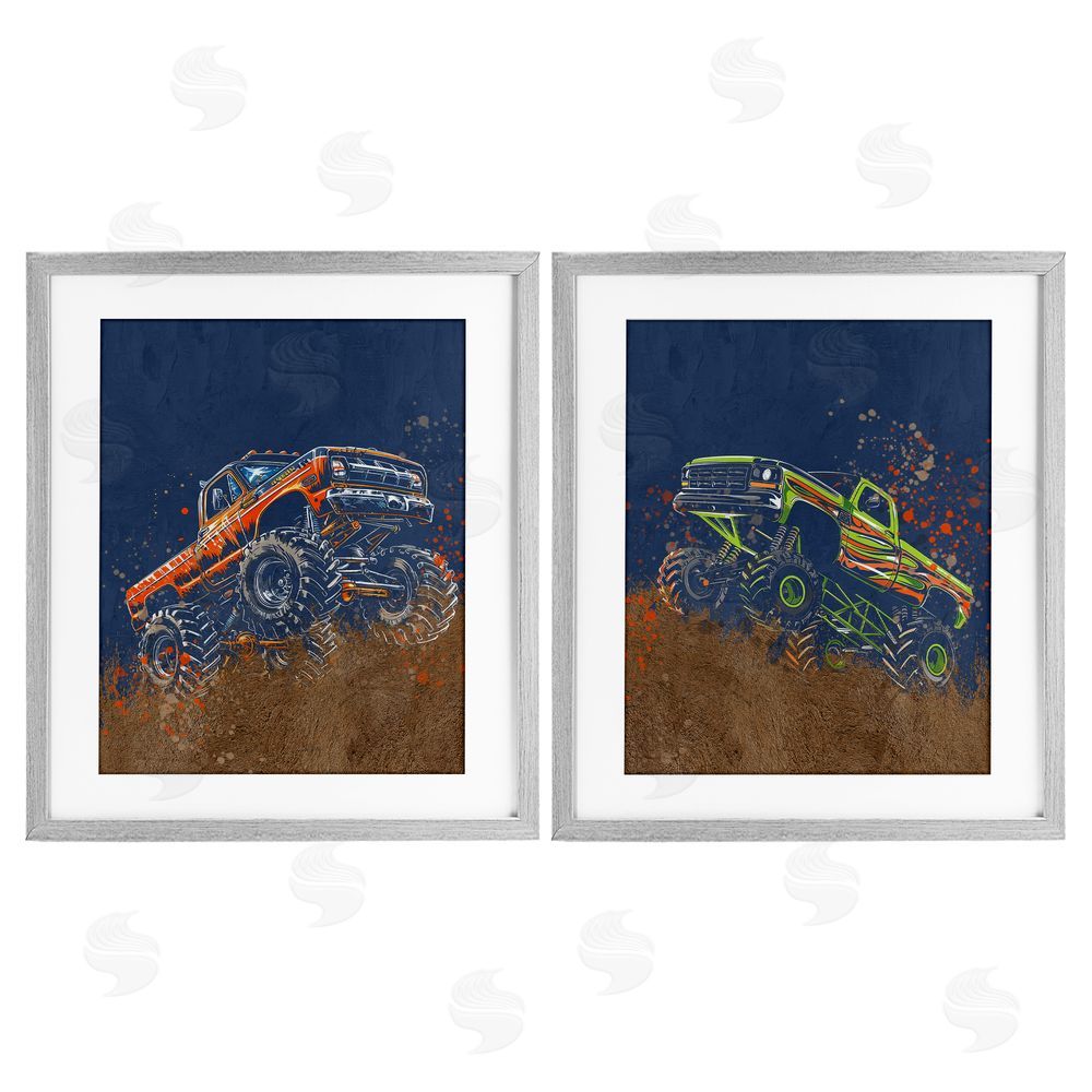 Kim Allen Monster Truck Jam Gray Framed Print Under Glass Wall Art