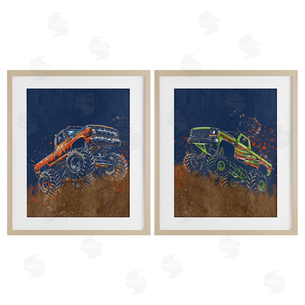 Kim Allen Monster Truck Jam Brown Framed Print Under Glass Wall Art