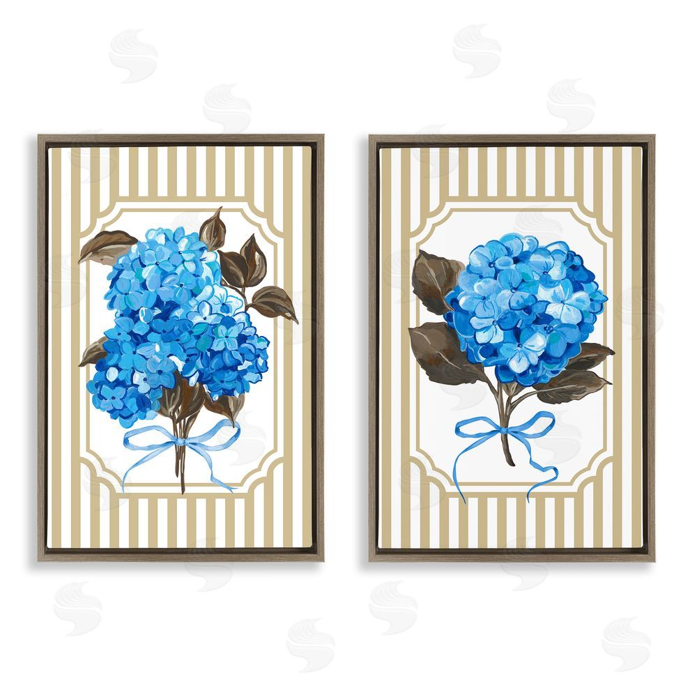 Adonna Ebrahimi Hydrangea Bouquets with Bows Brown Floating Frame Canvas Wall Art Print