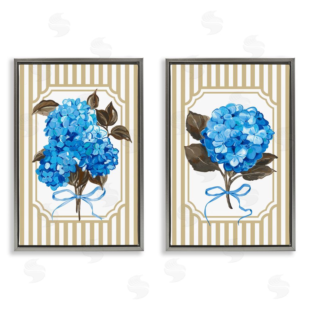 Adonna Ebrahimi Hydrangea Bouquets with Bows Gray Floating Frame Canvas Wall Art Print