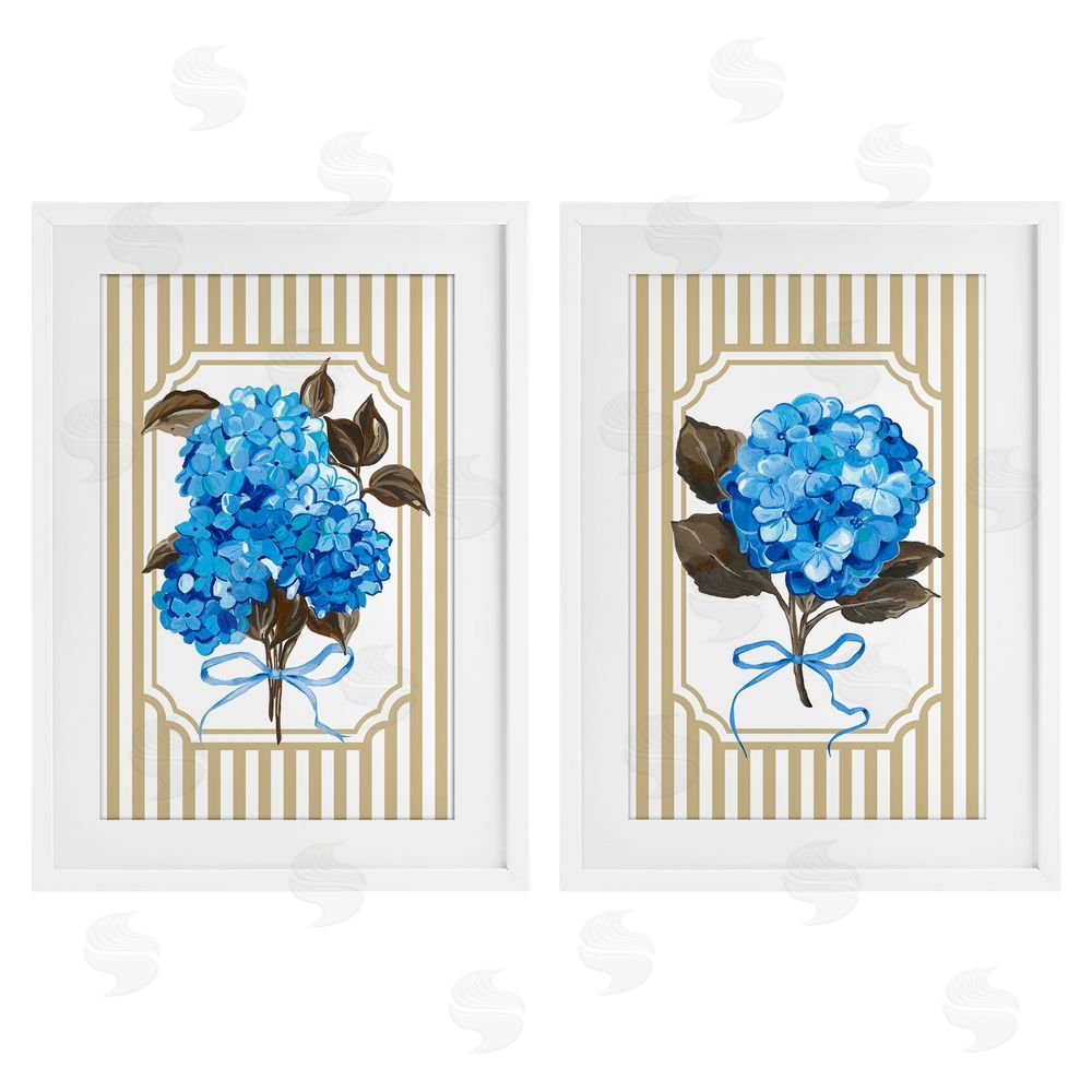 Adonna Ebrahimi Hydrangea Bouquets with Bows White Framed Print Under Glass Wall Art
